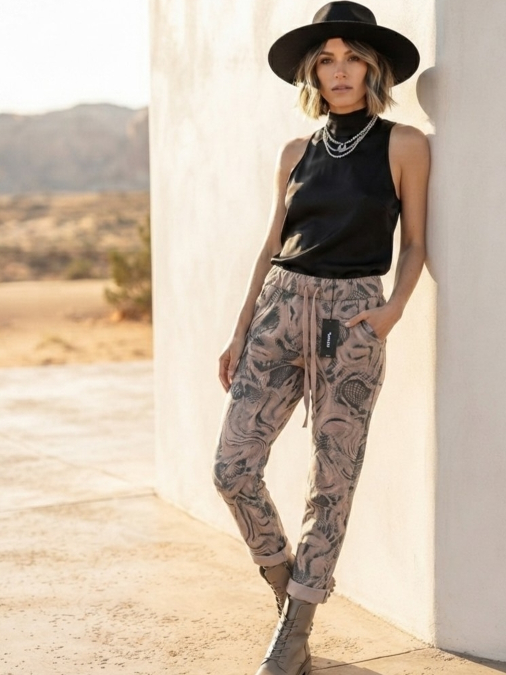 Venti6 Italy Snake Print Drawstring Jogger Pants - Medium